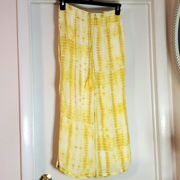MARJORELLE REVOLVE Theo Tie Dye Yellow Flowy Crop Waist Tie Pants Sz XXS - Picture 2 of 7